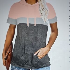 NWOT Pgands Short Sleeve Color Block Hoodie in Pink and Gray XL